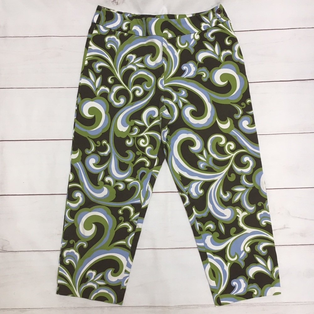Talbots Floral Green and Blue Pattern Capri Pants